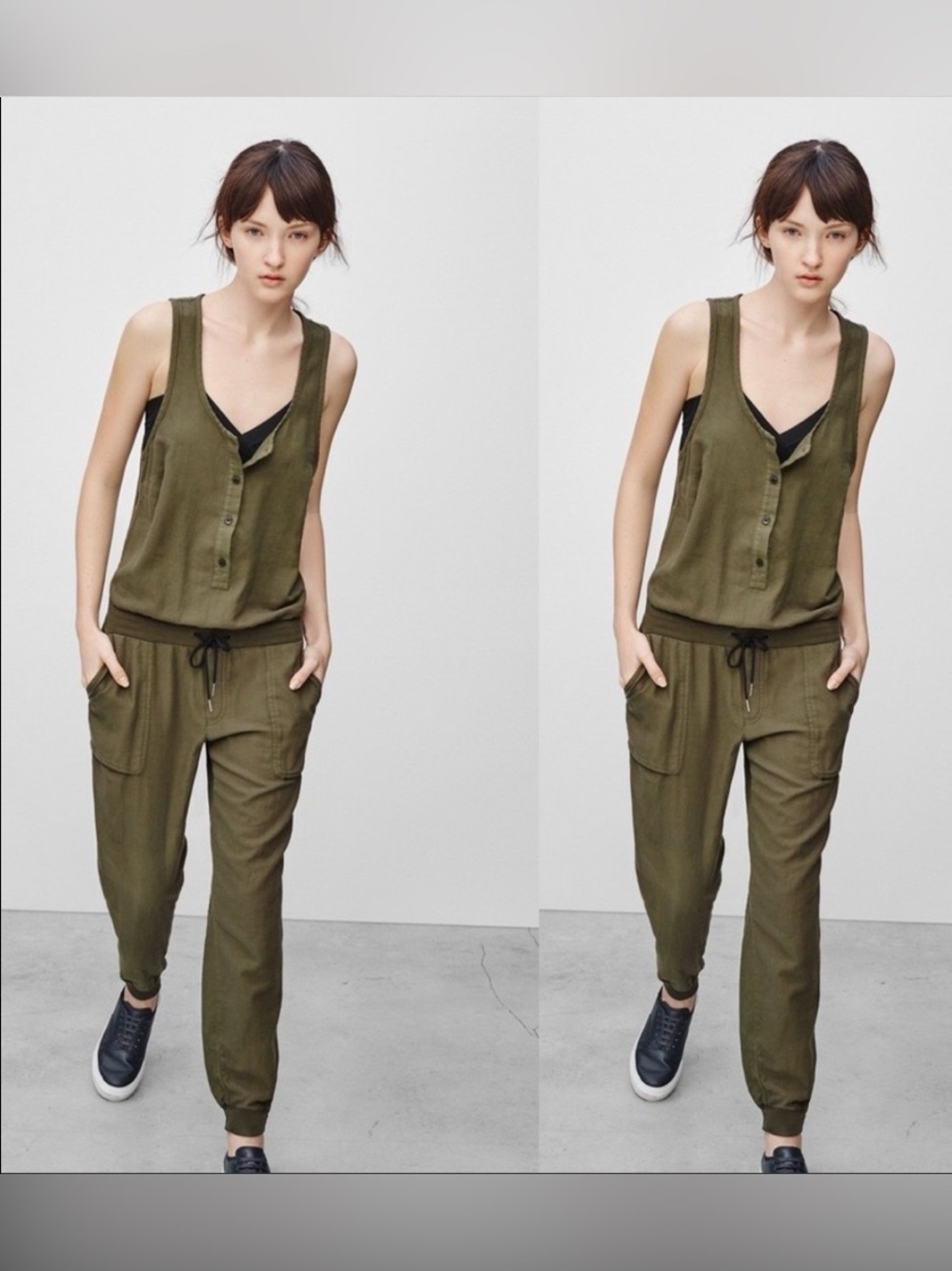 Aritzia Community army green jumpsuit cotton size xs sleeveless